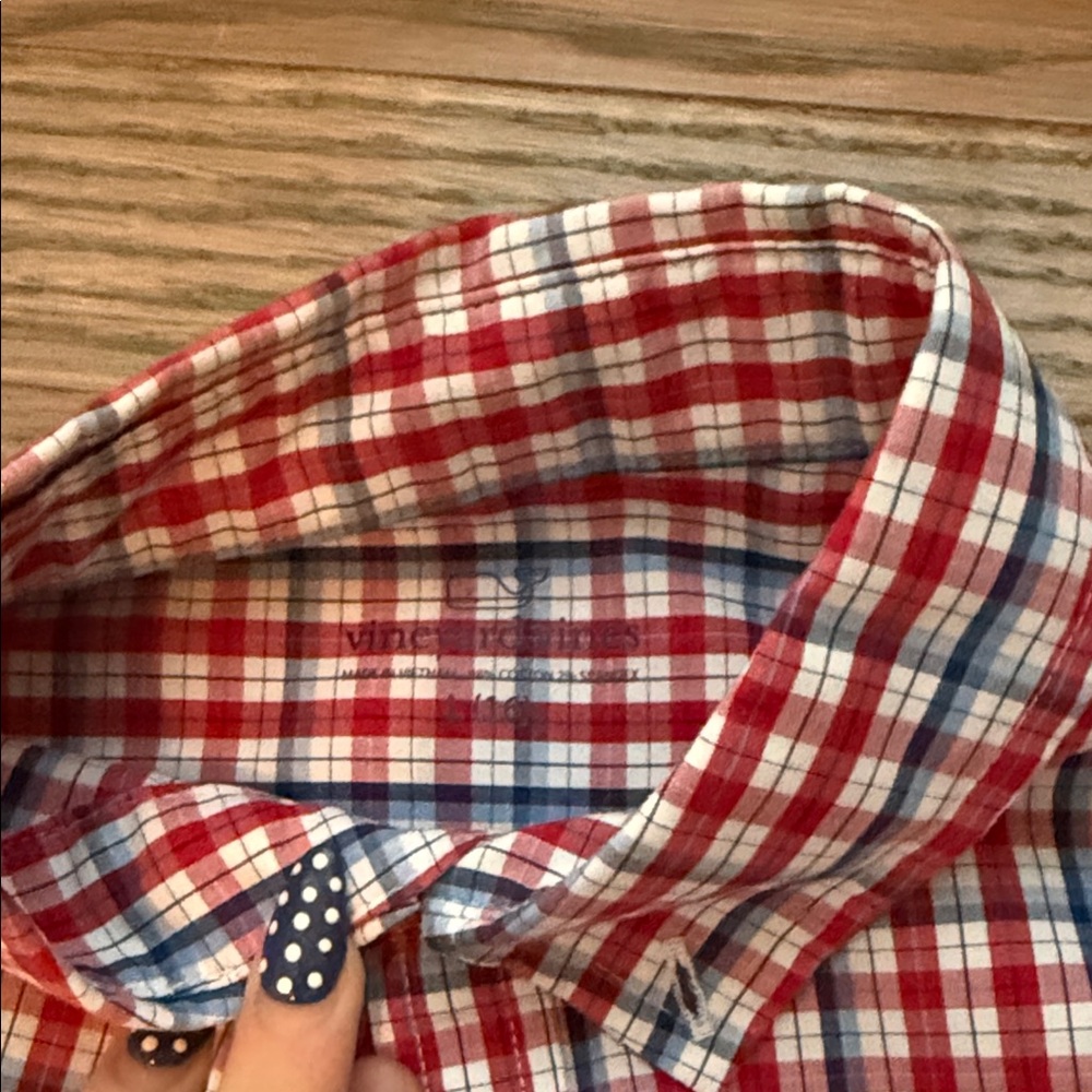 Vineyard Vines Red and White Plaid Men's Shirt - Picture 3 of 3